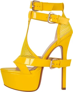 Women's High Stiletto Heels Platform Mesh Buckle Open Toe Ankle Strap Dress Shoes Sandals