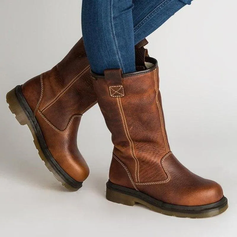 Women's Shoes - Leather Fashion Flip Fur Vintage Booties