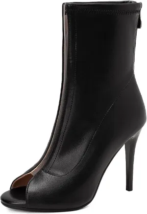 YKXLM Latin Dance Boots Salsa Women Ballroom Lace-up Ankle Open Toe Dance Shoes,9676-2,Black,10US