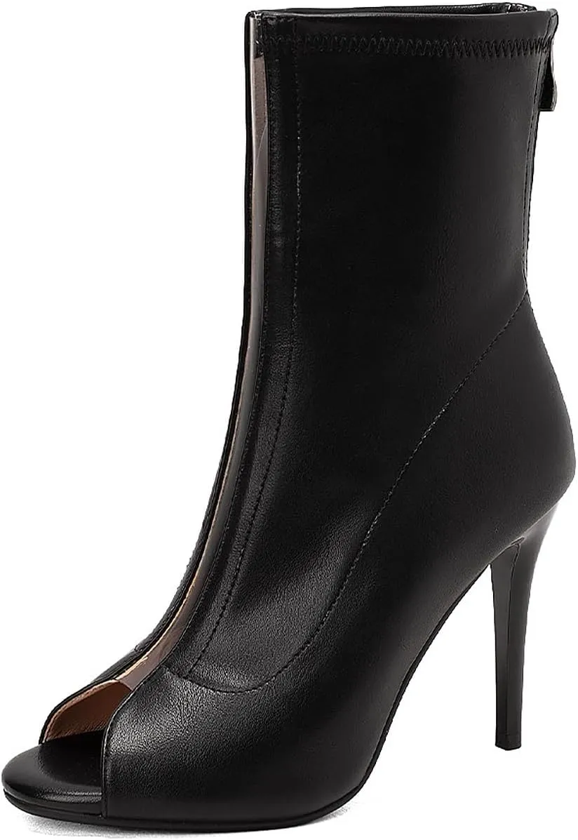 YKXLM Latin Dance Boots Salsa Women Ballroom Lace-up Ankle Open Toe Dance Shoes,9676-2,Black,10US