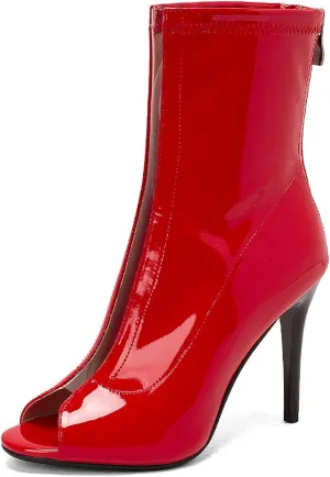 YKXLM Latin Dance Boots Salsa Women Ballroom Lace-up Ankle Open Toe Dance Shoes,9676-2,Red,8.5US