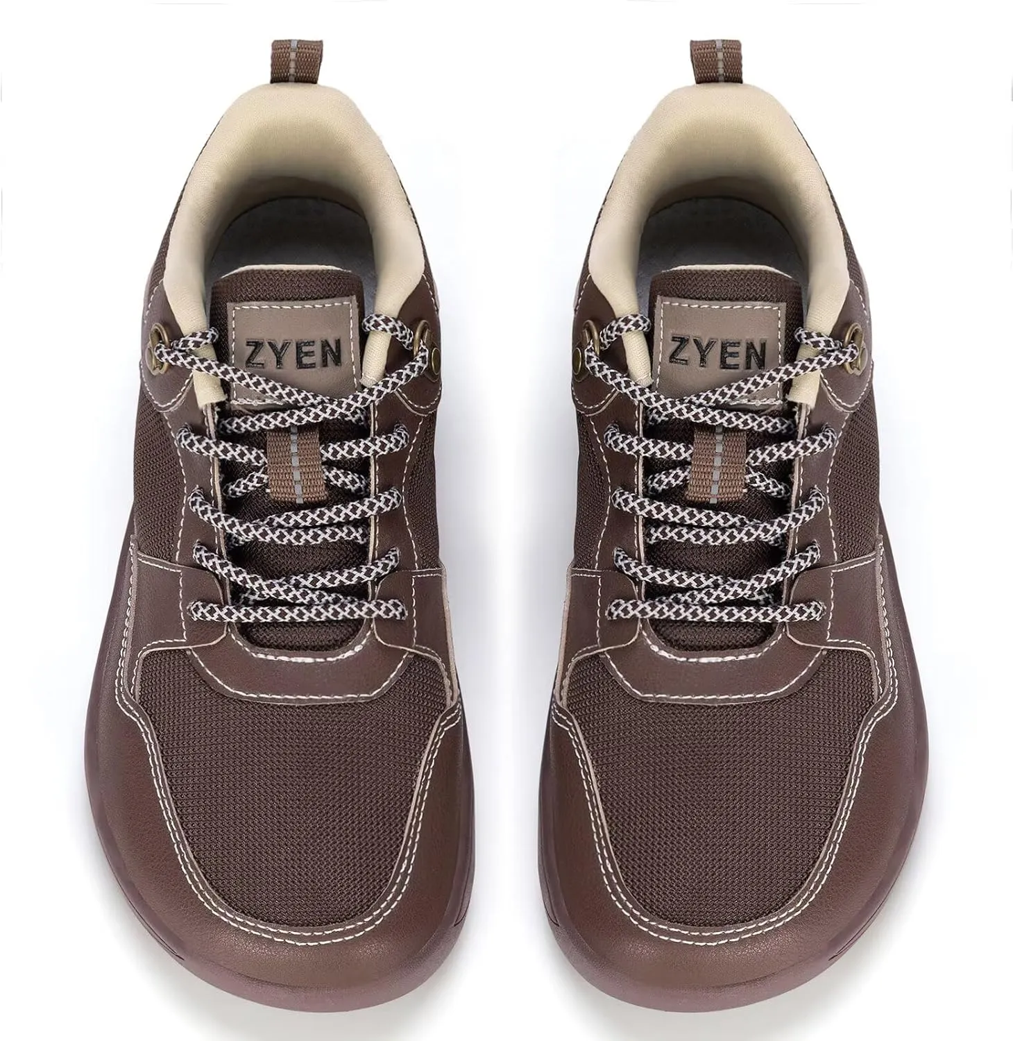 ZYEN Men's Barefoot Wide Toe Box Shoes Non Slip Zero Drop Causal Leather Shoes Utra Light Wide Width Walking Fashion Sneakers Breathable Wide Minimalist Running Sneakers Workout Gym 8822 Brown 44