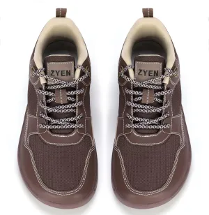 ZYEN Men's Barefoot Wide Toe Box Shoes Non Slip Zero Drop Causal Leather Shoes Utra Light Wide Width Walking Fashion Sneakers Breathable Wide Minimalist Running Sneakers Workout Gym 8822 Brown 44