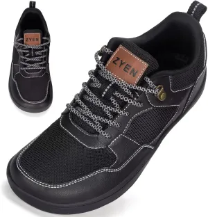 ZYEN Men's Barefoot Wide Toe Box Shoes Non Slip Zero Drop Causal Leather Shoes Utra Light Wide Width Walking Fashion Sneakers Breathable Wide Minimalist Running Sneakers Workout Gym 8822 Full Black 48